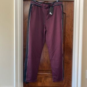 The Kooples Men’s Track Pants in Burgundy with black stripes  Sz XL NWT